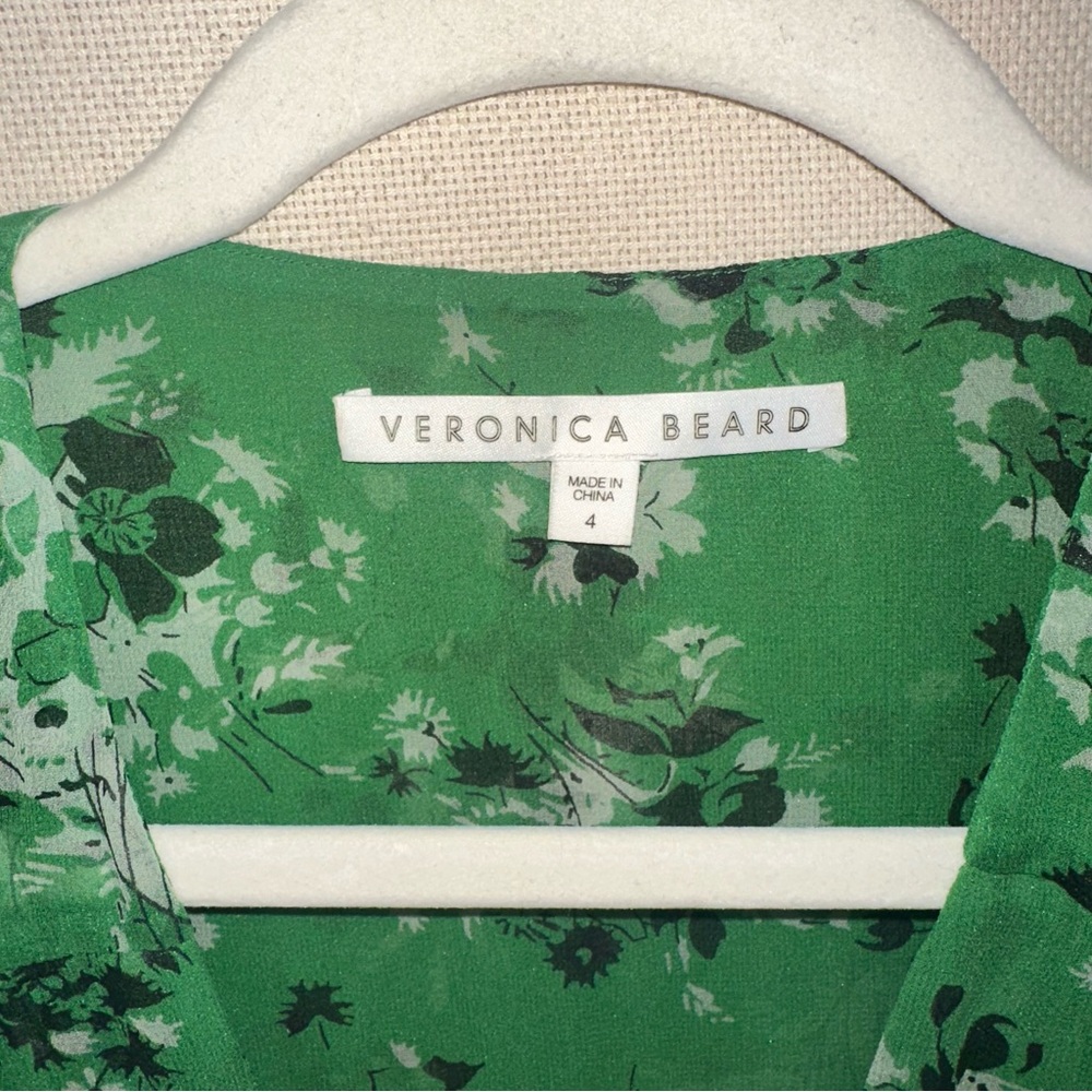 Veronica Beard Sean Silk Floral Ruched Mini Dress Green Cocktail Designer Size 4 - Picture 2 of 7